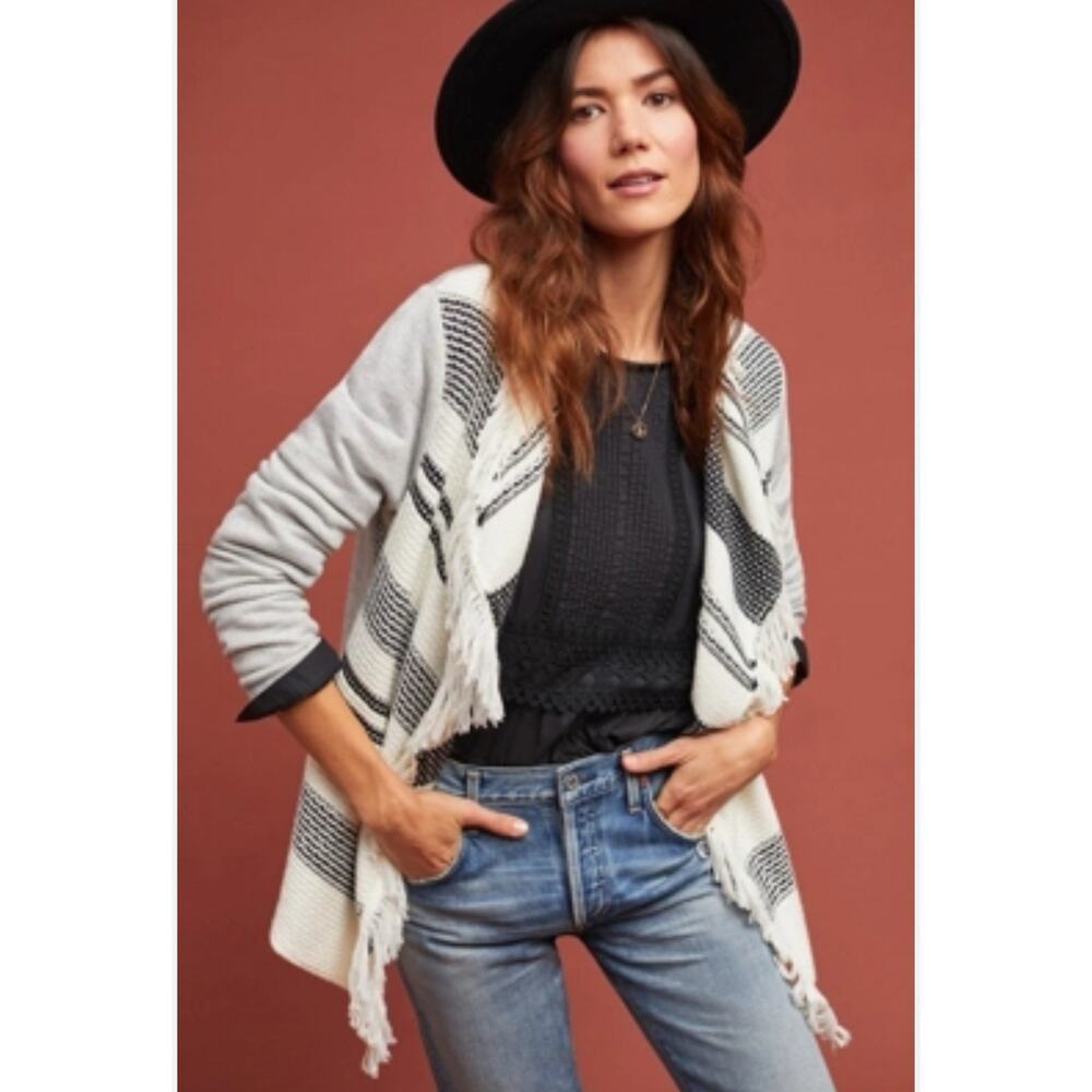 Anthropologie DOLAN Womens Sweater SONIA Fringe Cardigan Lagenlook Boho Medium M - Picture 7 of 7
